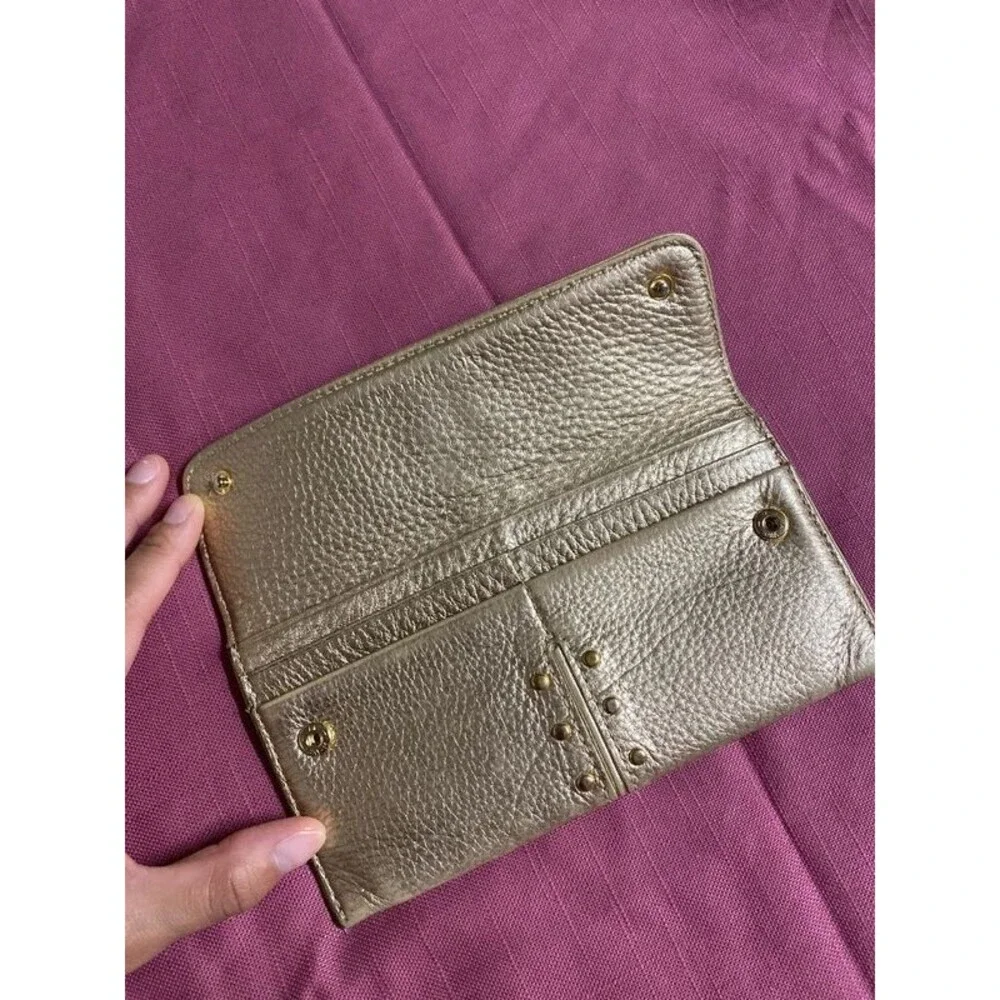 * Michael Kors gold metallic leather astor continental Wallet textured leather